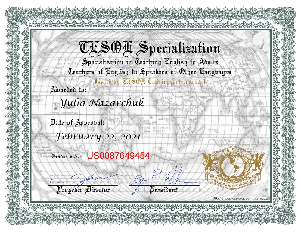 TESOL Specialization Certificate 