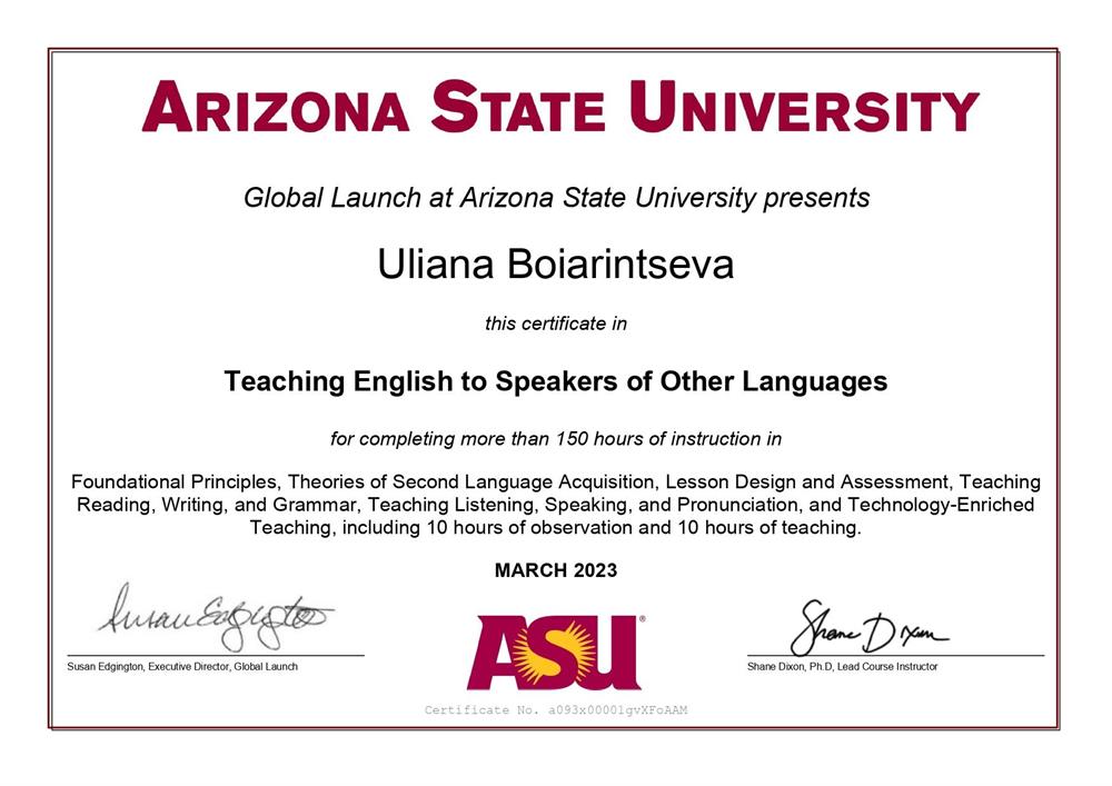 Certificate TESOL