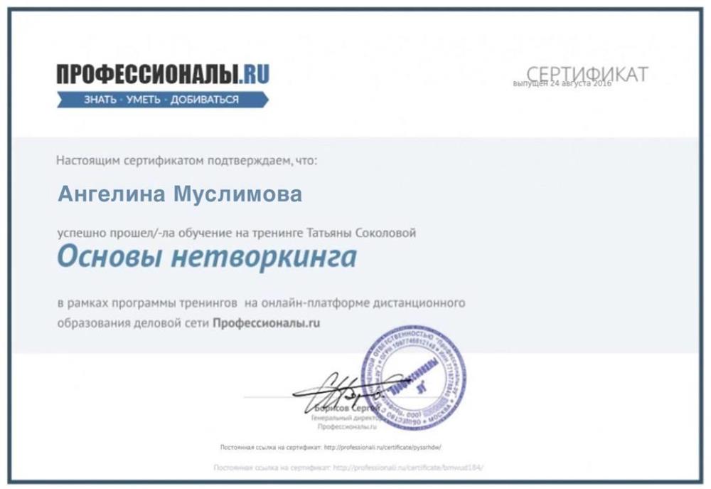 Сертификат. Тренинг «Основы нетворкинга»
