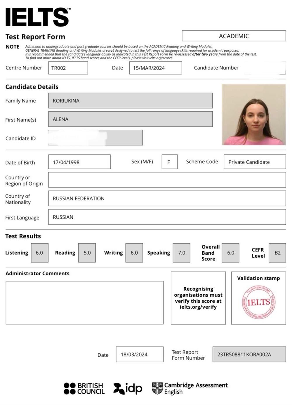 IELTS Certificate 