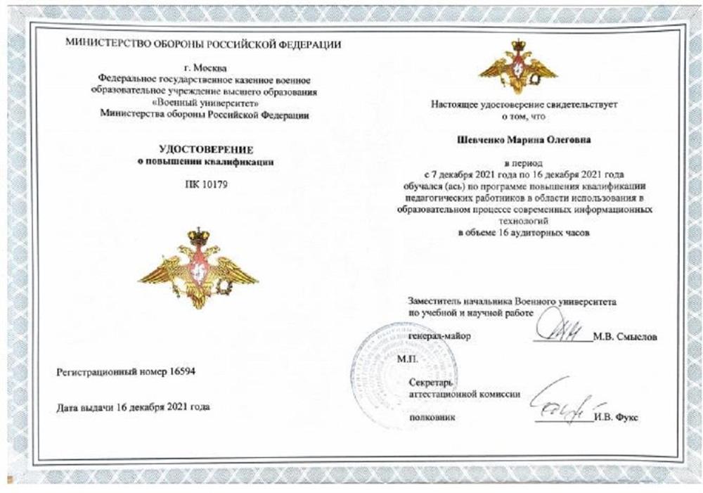 Удостоверение о повышении квалификации