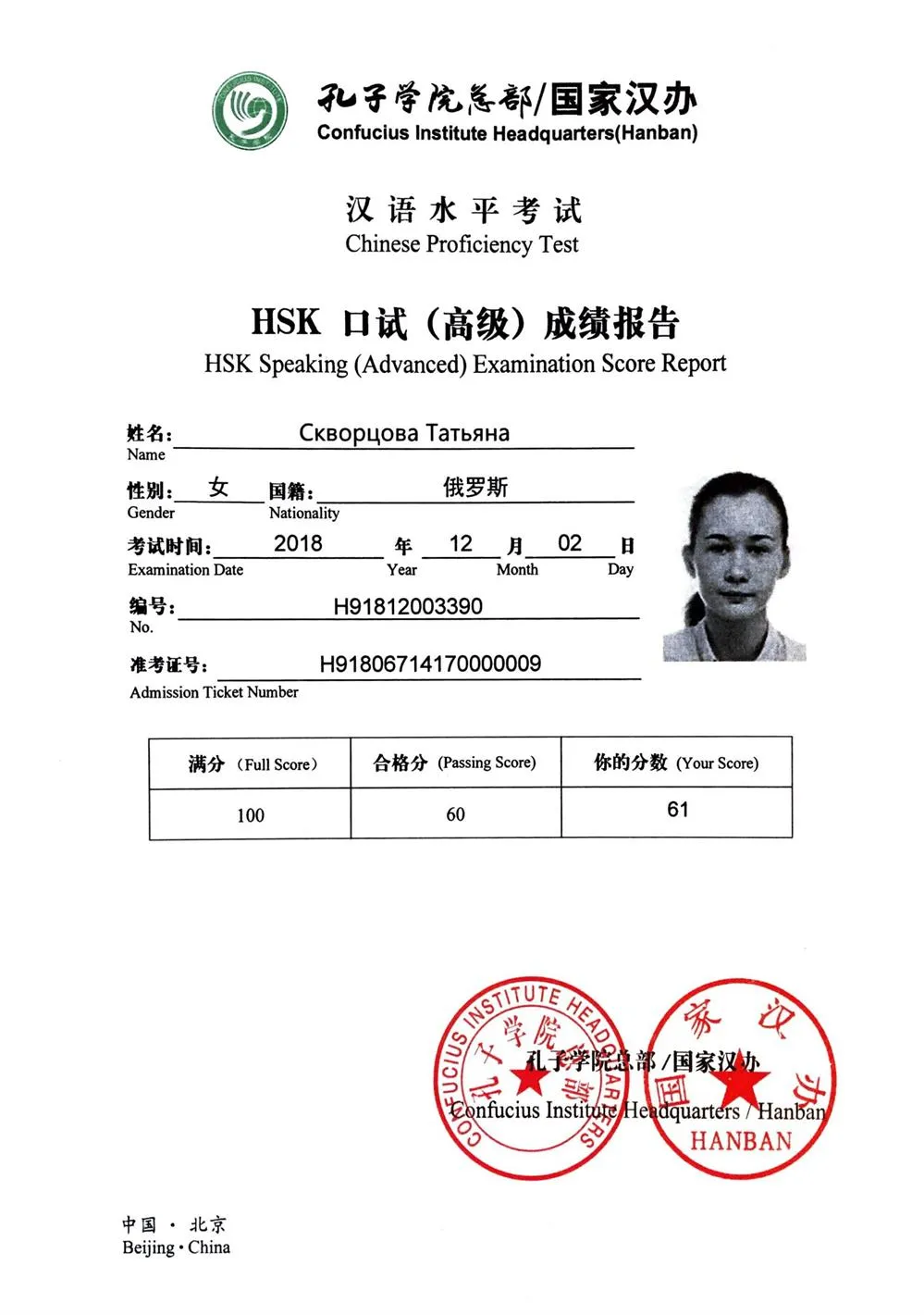 HSKK Advanced (устный HSK Высший уровень)