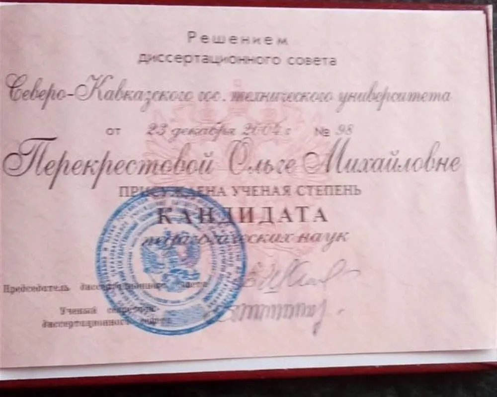 Диплом кандидата педагогических наук