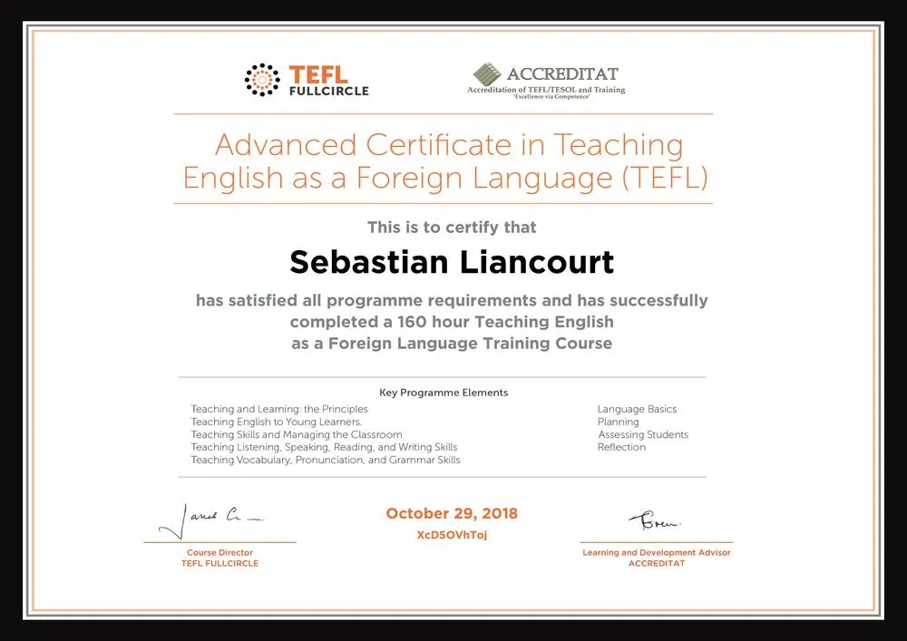 Teaching English as a Foreign Language (TEFL certificate)