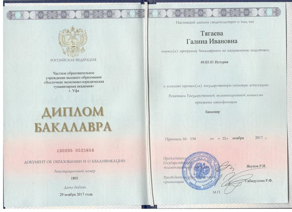 Диплом бакалавра по направлению подготовки:история