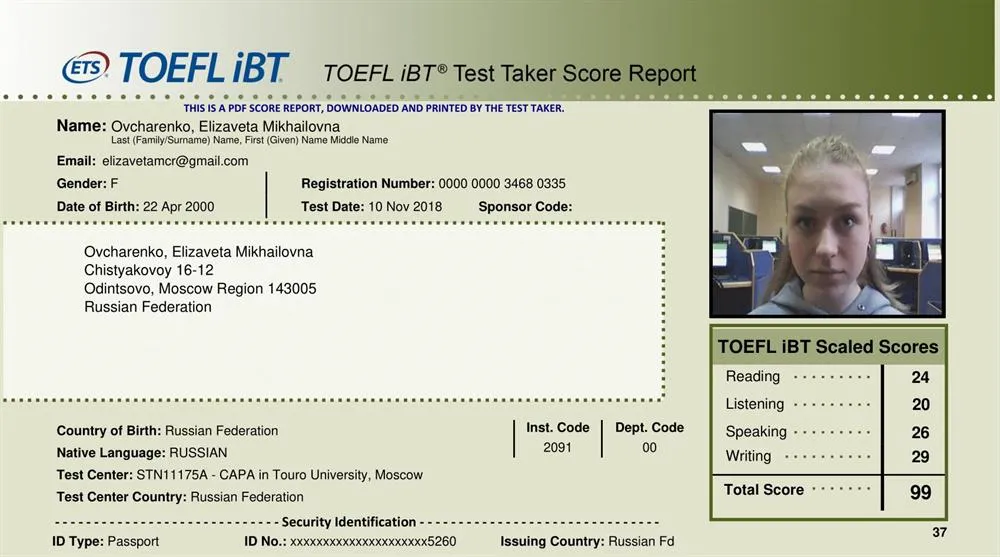 Результаты экзамена TOEFL за 2018 год 
