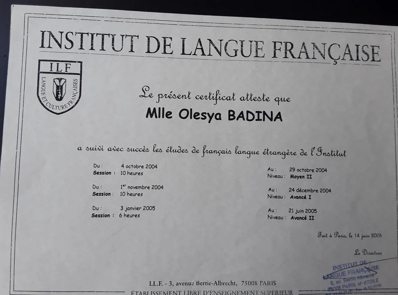 Diplome de connaissance du francais 