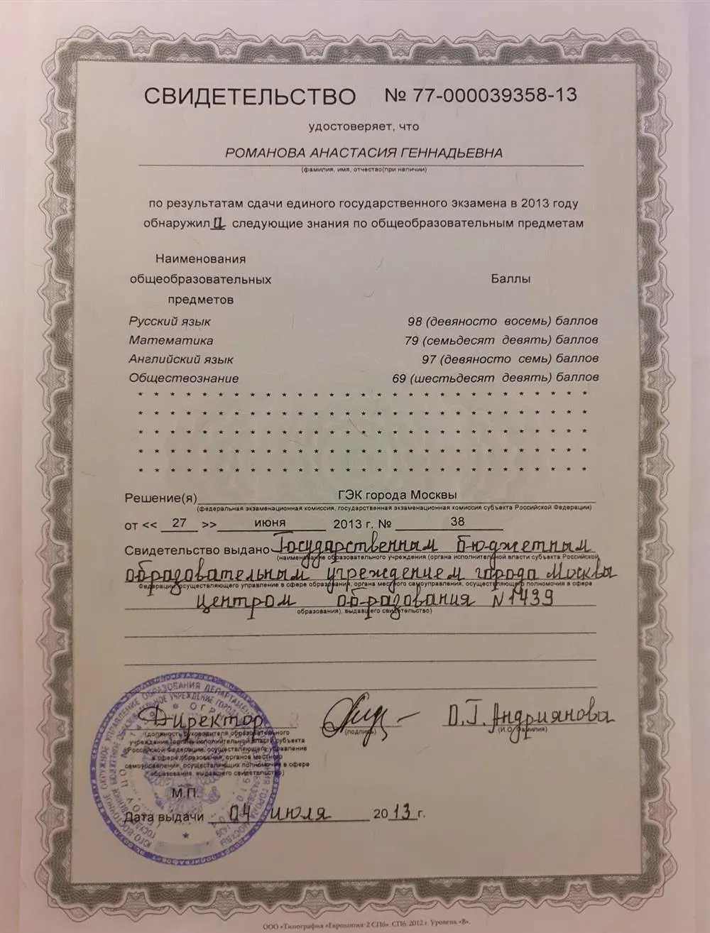 Результаты ЕГЭ
