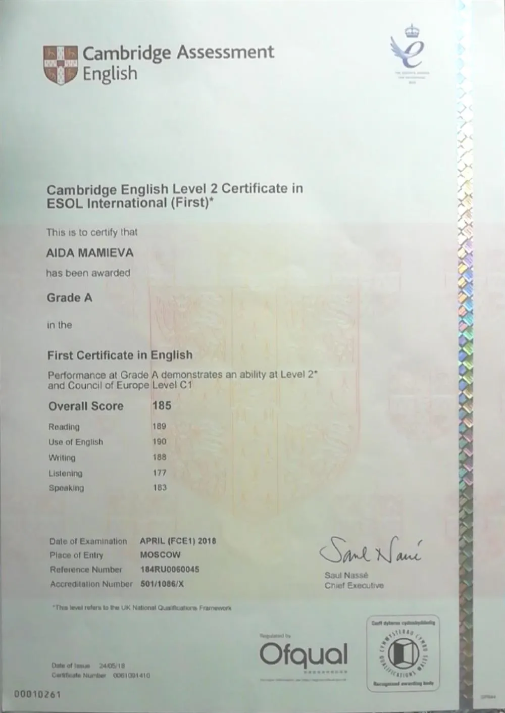 Cambridge Assessment English certificate
