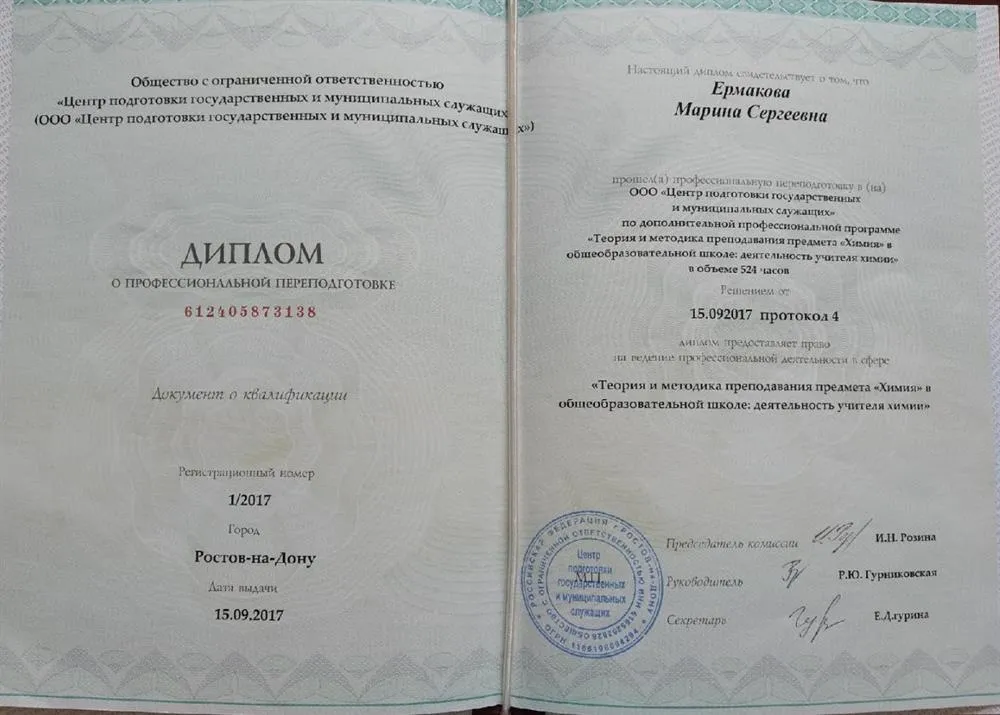 Диплом учителя химии