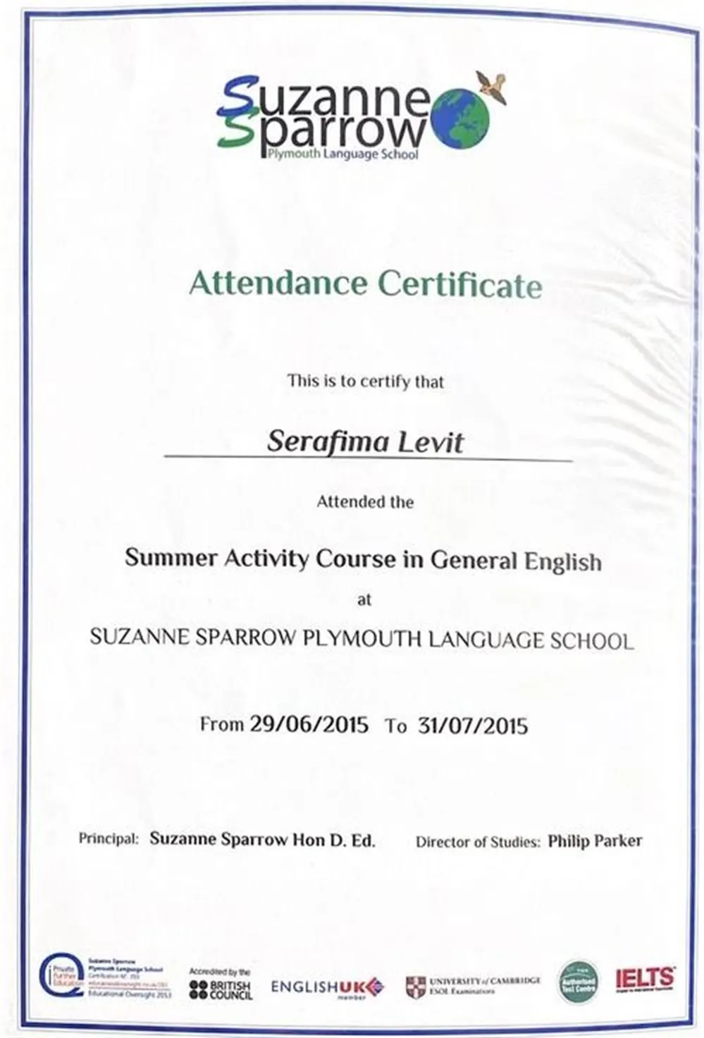 Attendance certificate