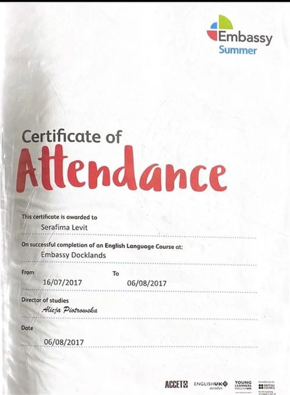 Cetificate of attendance