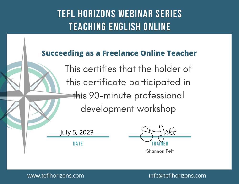 Сертификат участника. TEFL Webinar