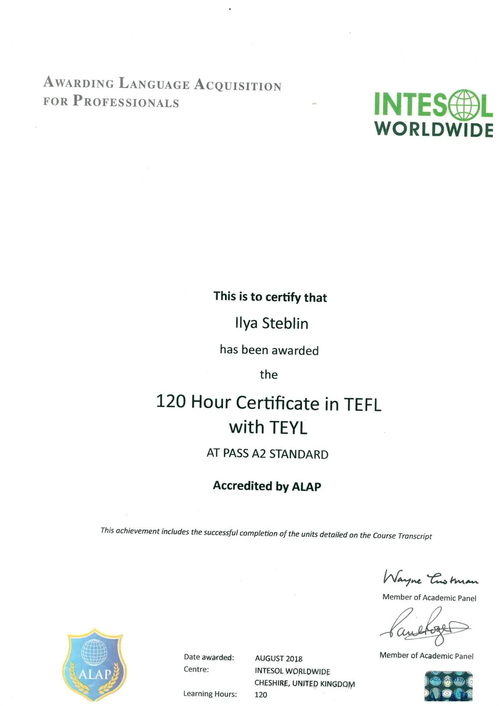 TEFL CERTIFICATE