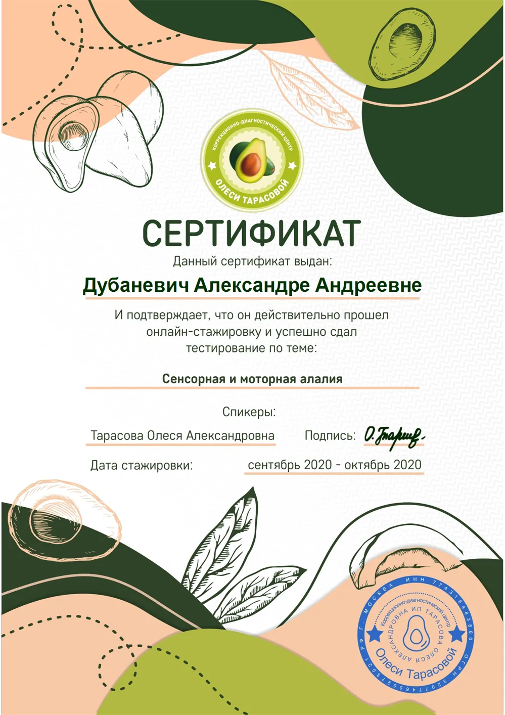 Стажировка Сенсорная и моторная алалия 