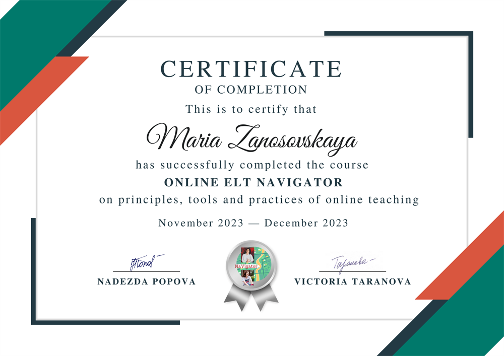 CERTIFICATE OF COMPLETION "ONLINE ELT NAVIGATOR"