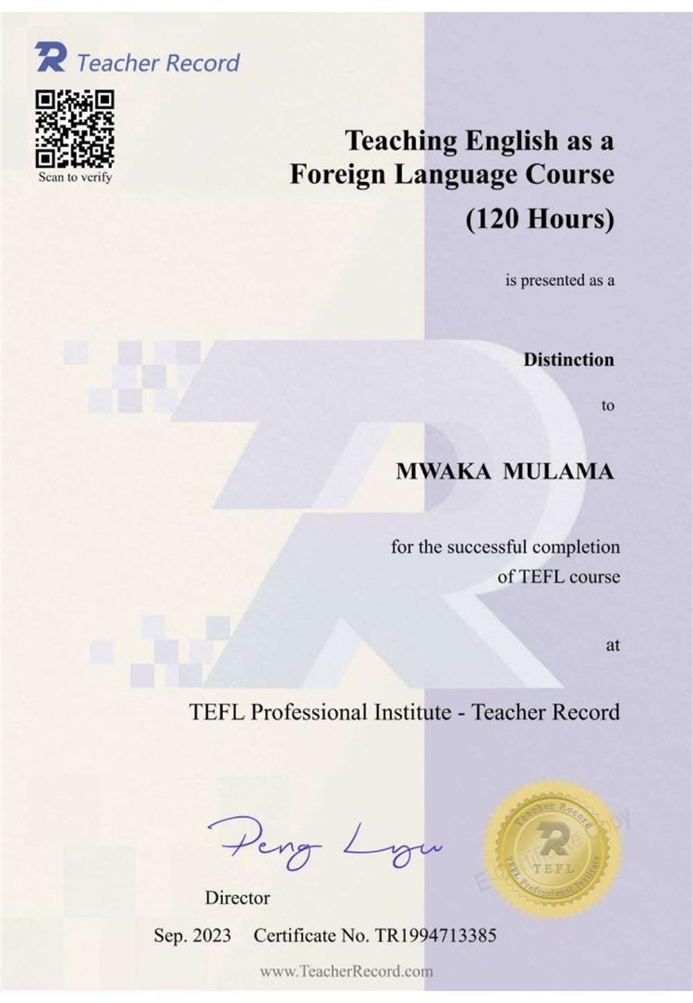 Certificate  TEFL 