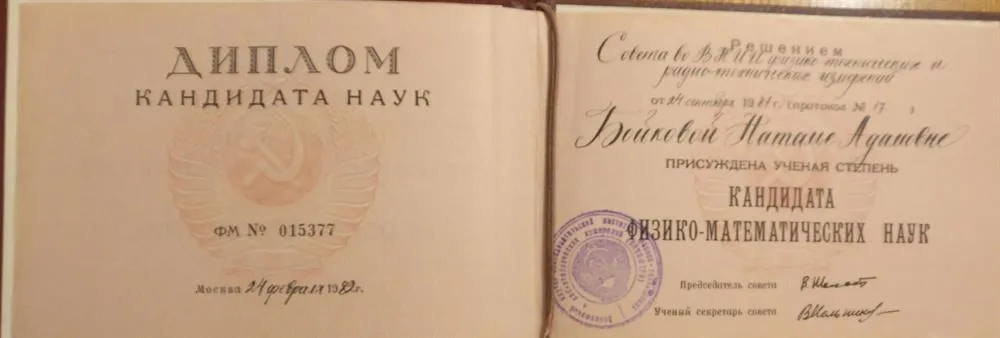 Диплом кандидата ф.-м.н.