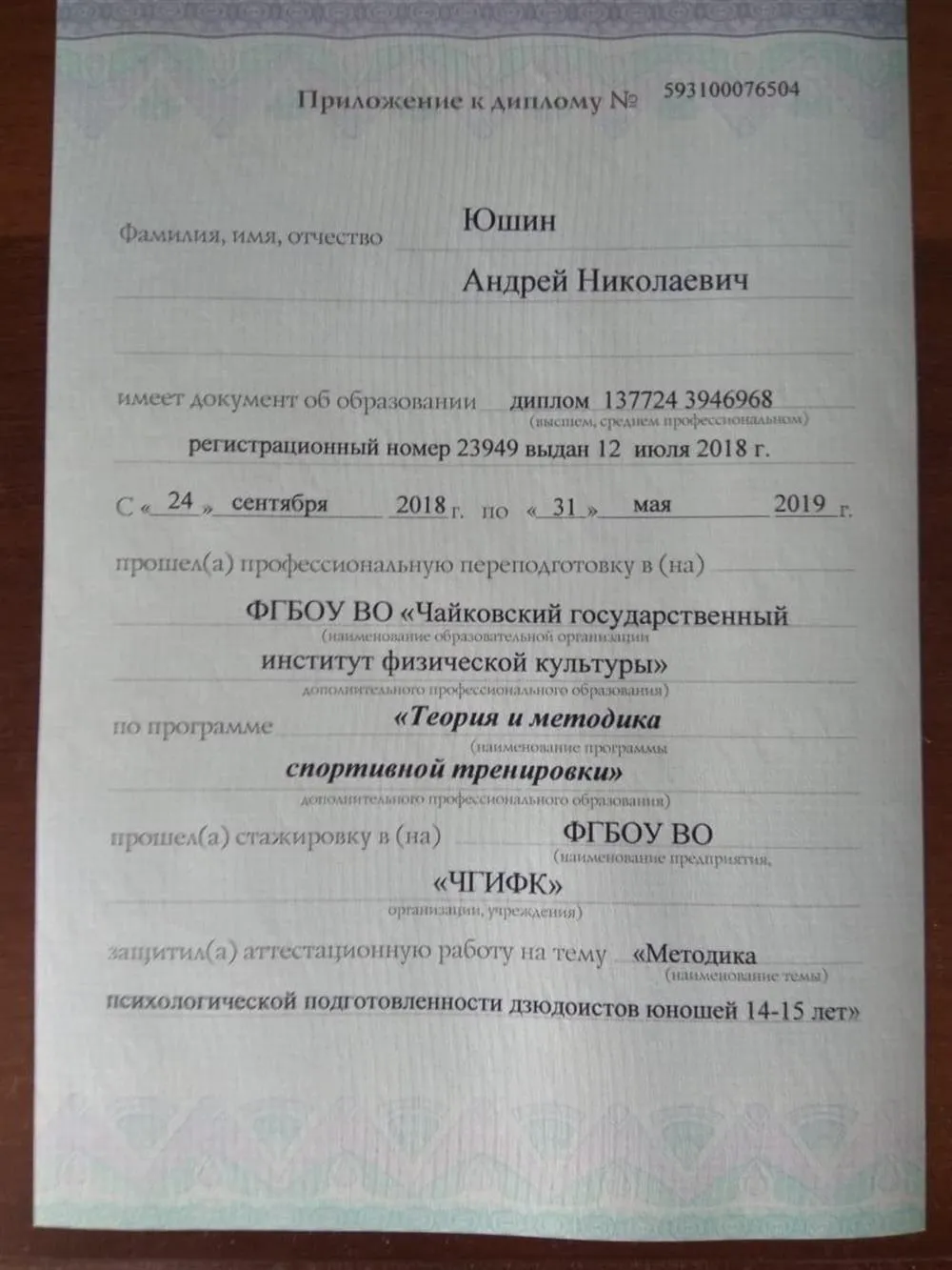 Приложение к диплому