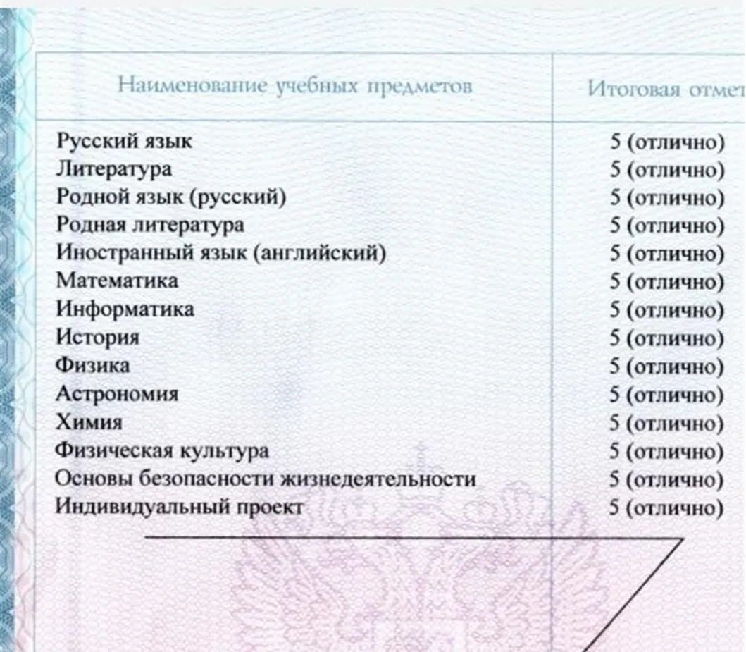Диплом с отличием о среднем (полном) общем образовании 2020г