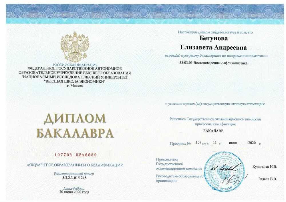 Диплом об окончании бакалавриата 