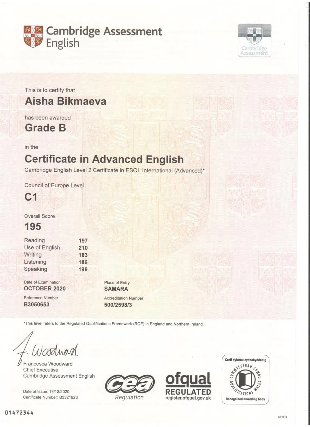 Certificate in Advanced English 