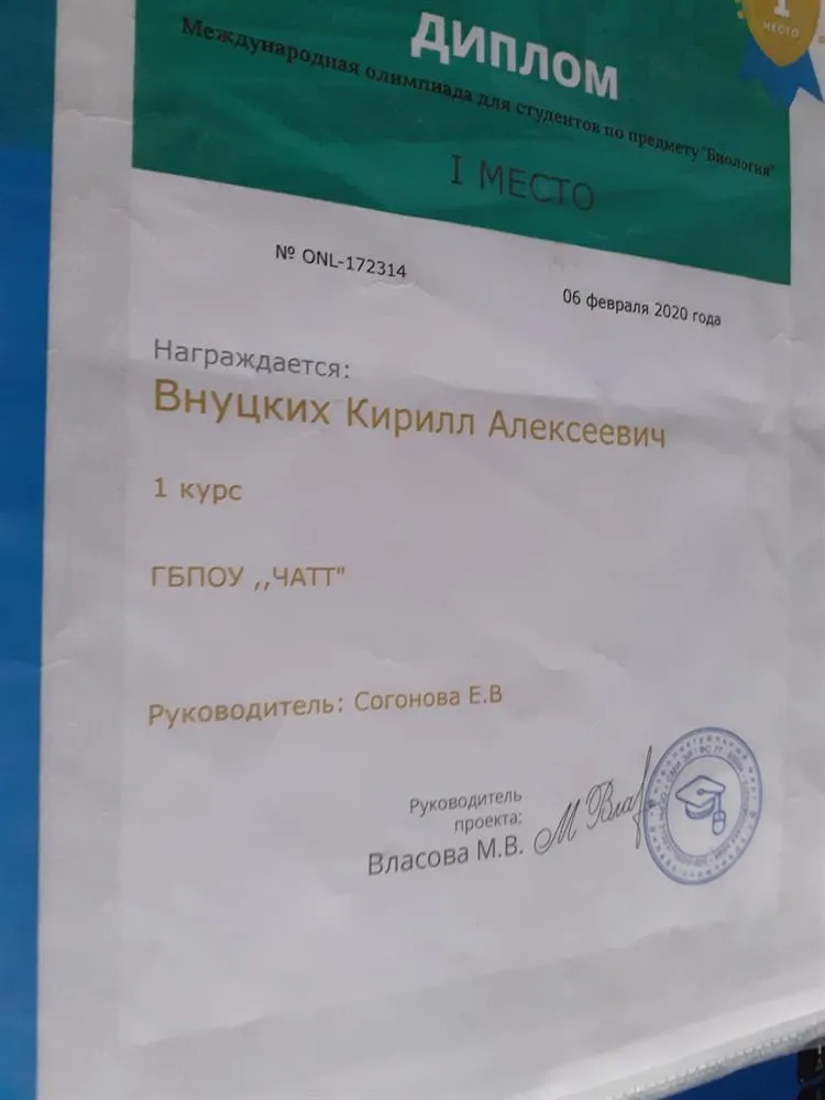 Всероссийская Олимпиада 1 место