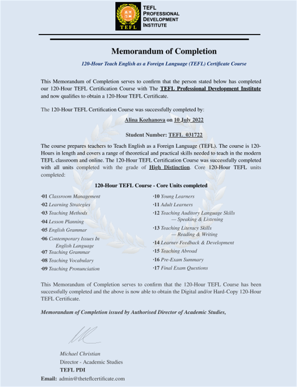 TEFL Certificate