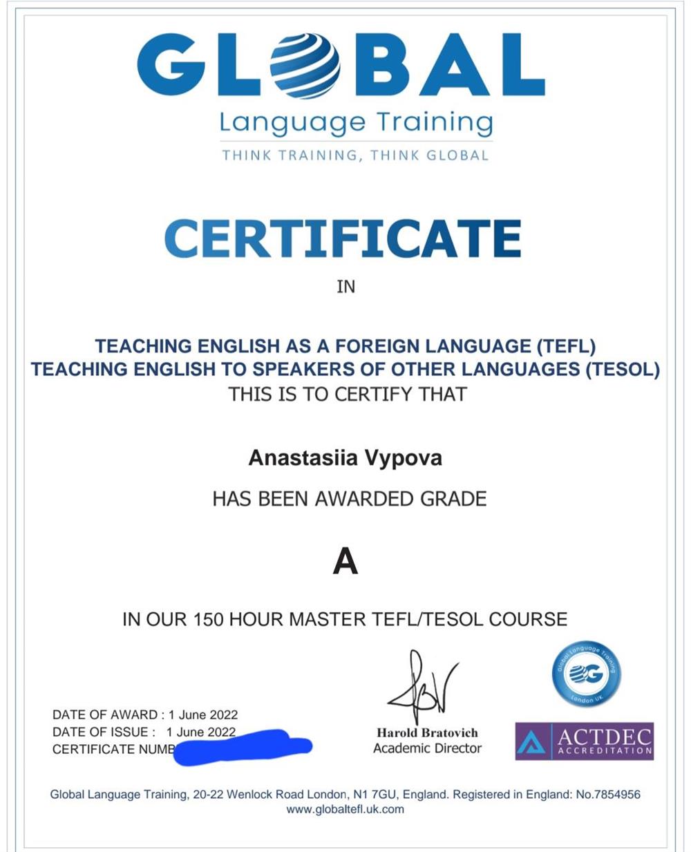 TEFL Certificate 