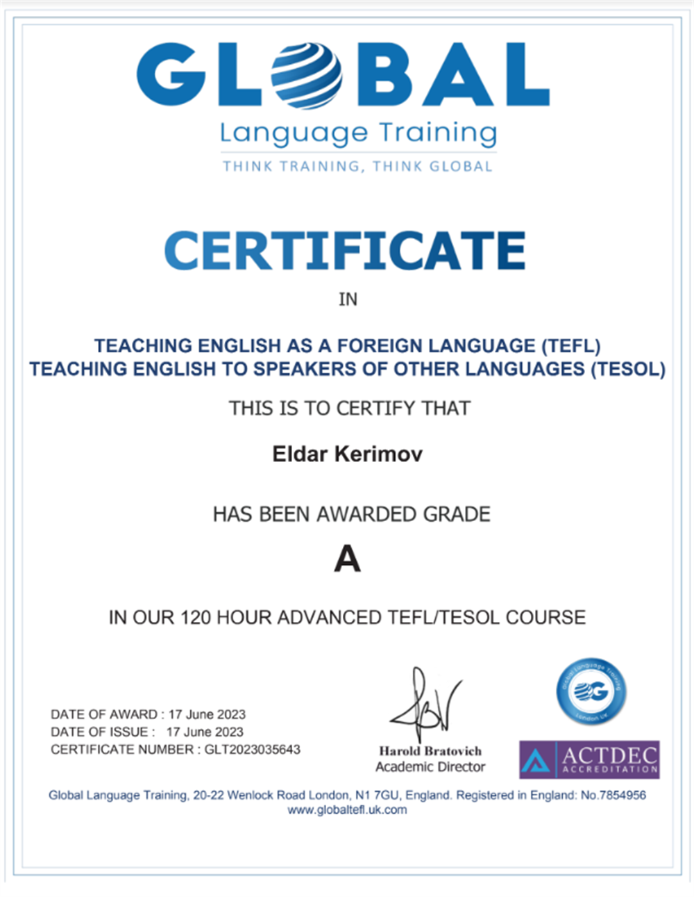 TEFL / TESOL  Certificate 