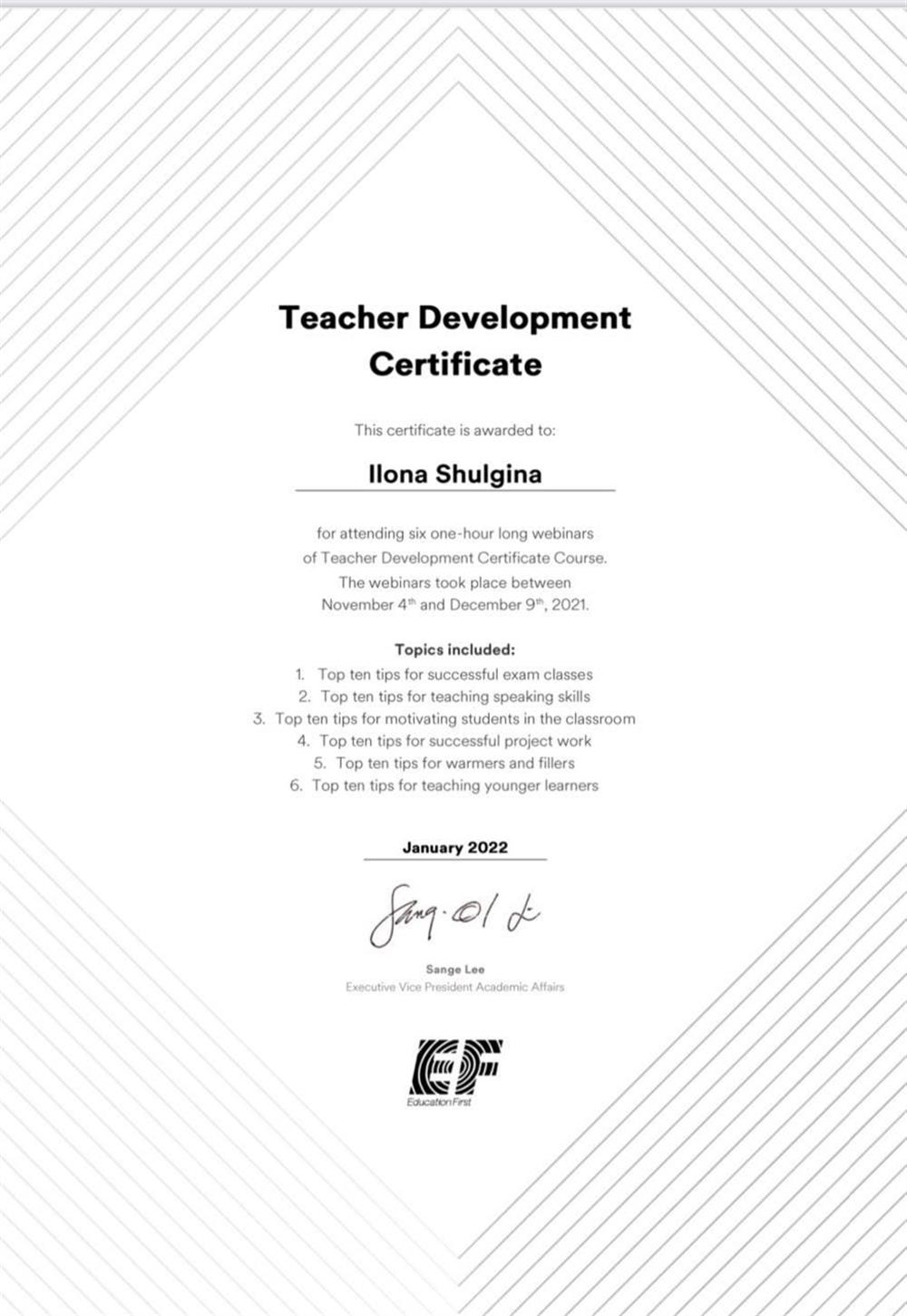 Teacher Development Certificate
