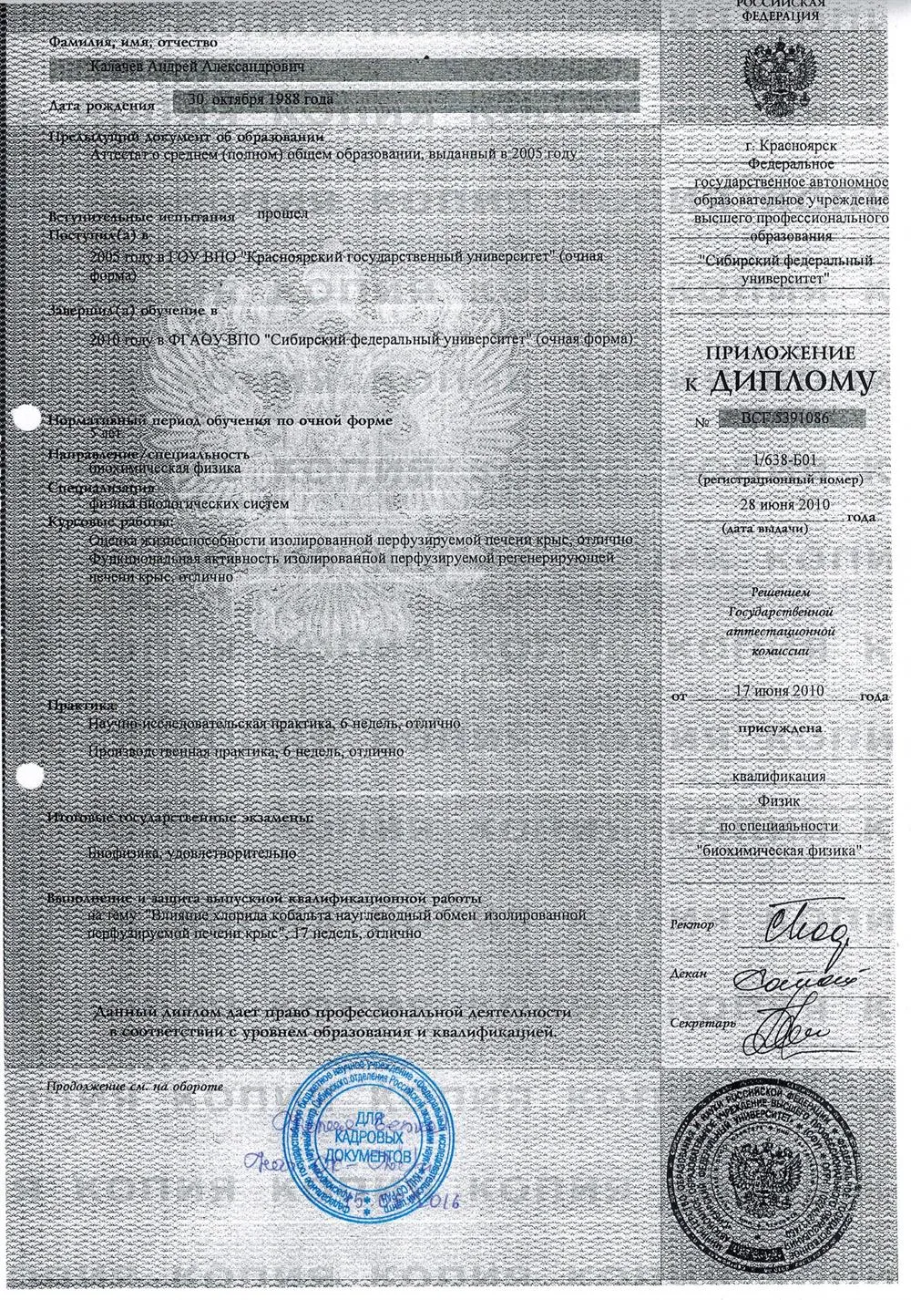 Приложение к диплому