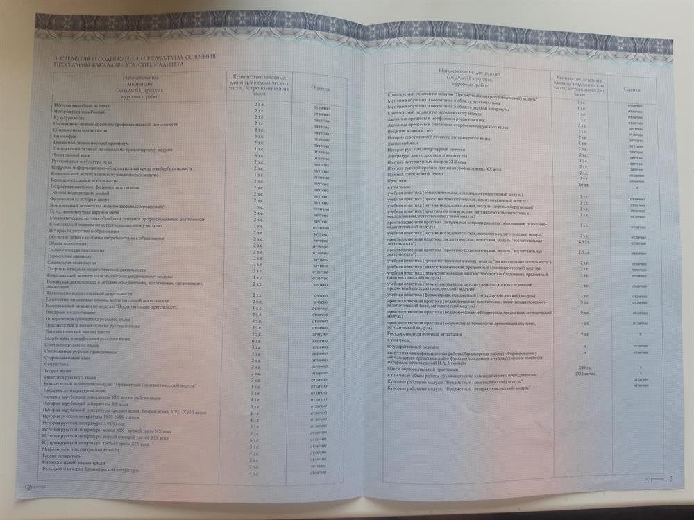 Приложение к диплому о высшем образовании (оценки за дисциплины), 2024 г.