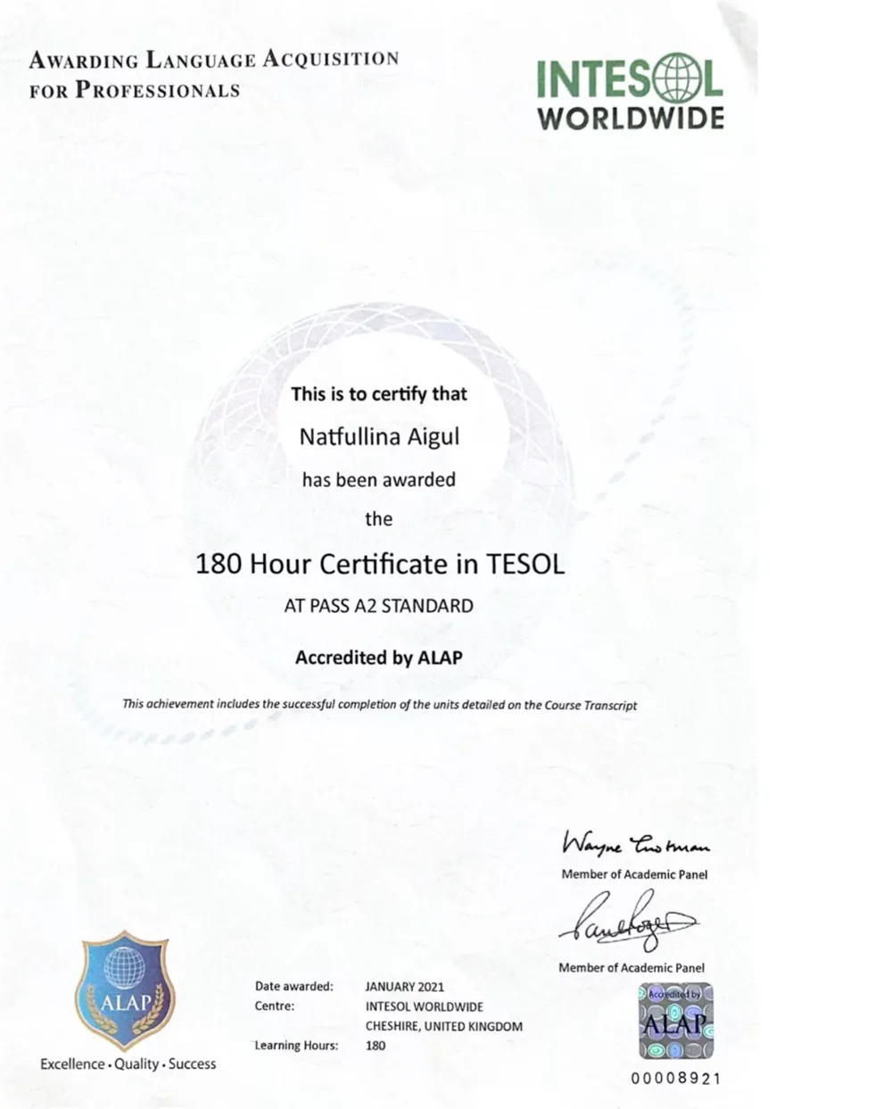 TESOL certificate