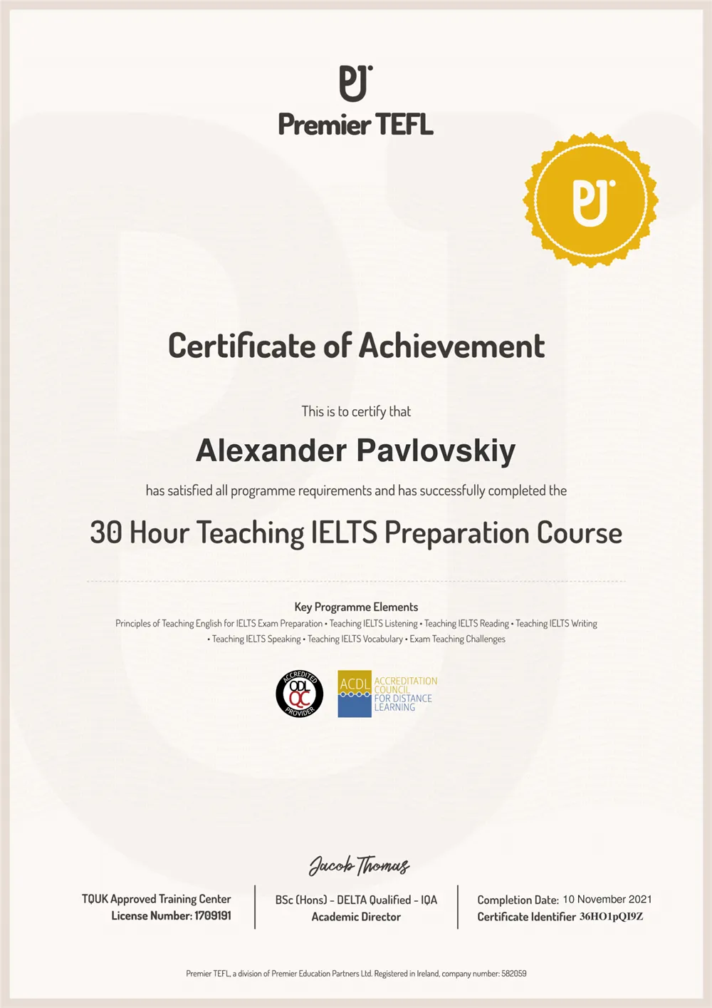 Teaching IELTS Preparation Certificate