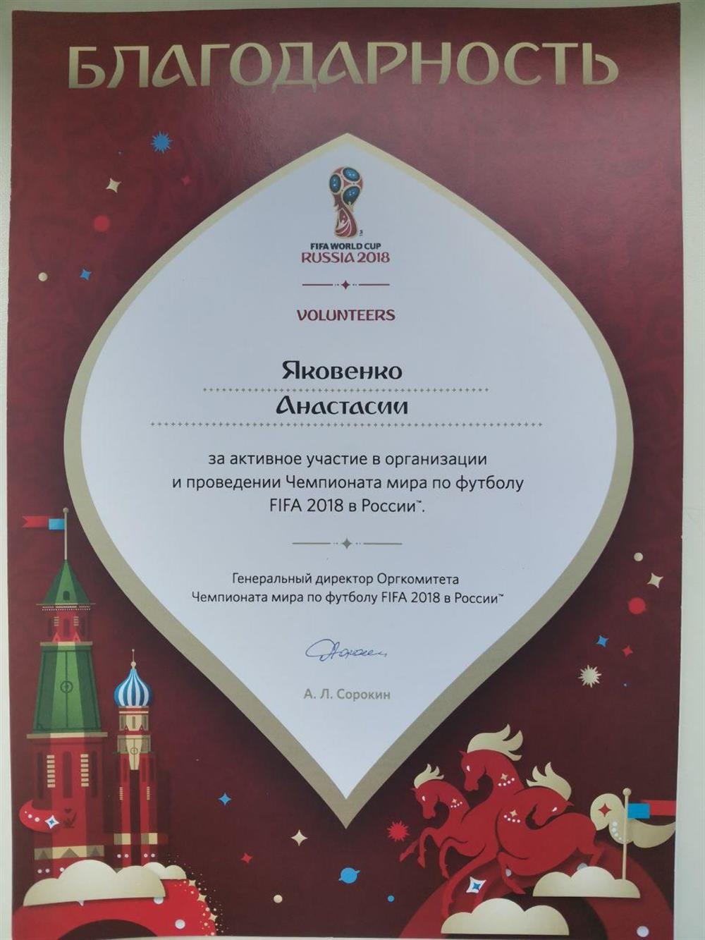 Благодарность. FIFA2018 