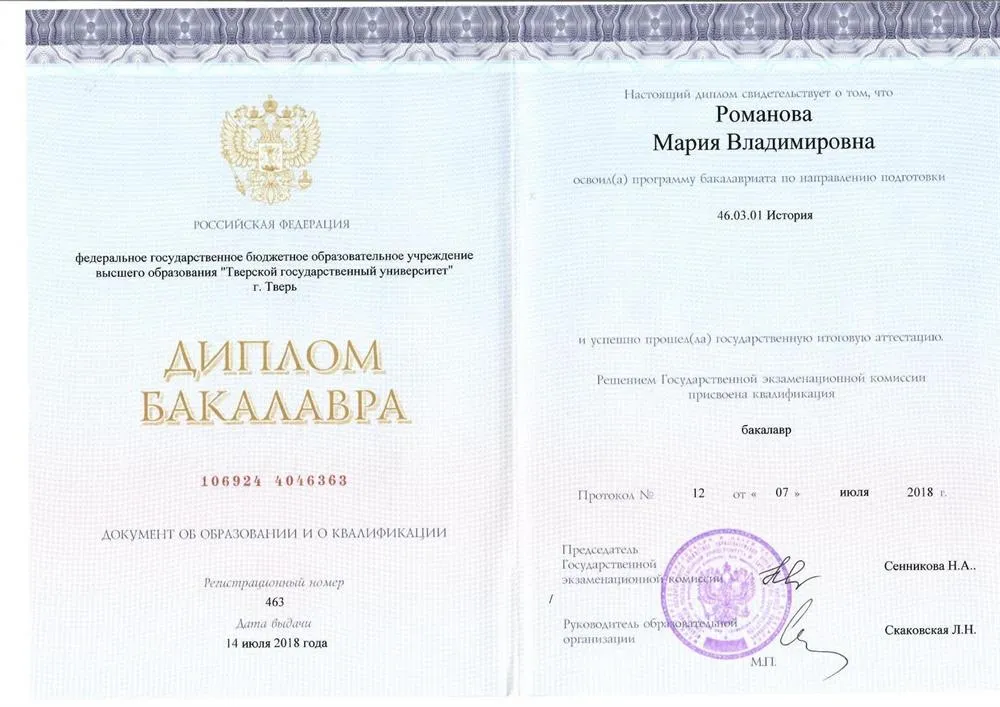 Диплом бакалавра истории