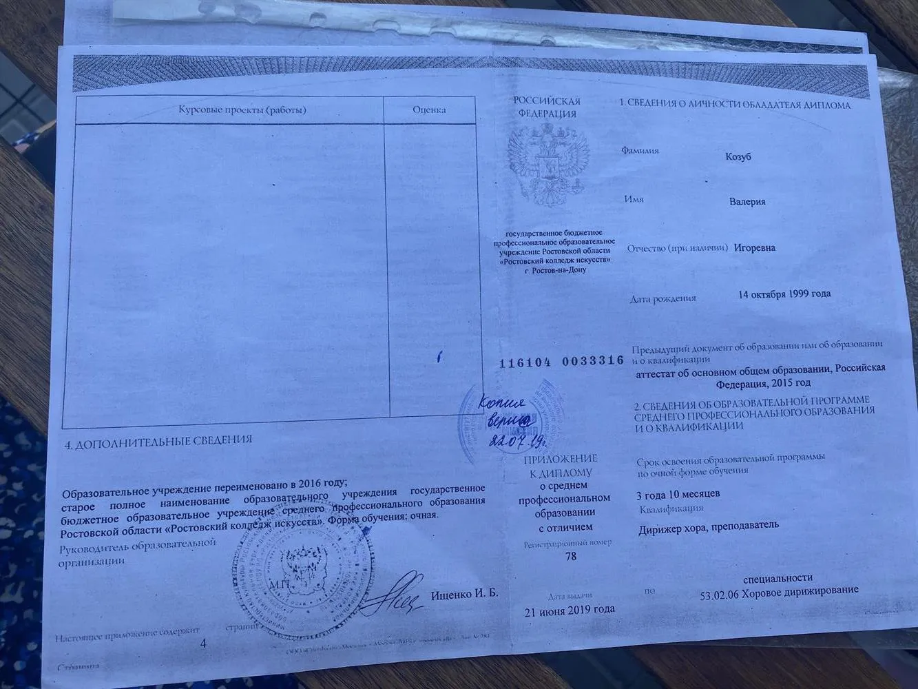 Диплом о среднем профессиональном образовании с отличием 