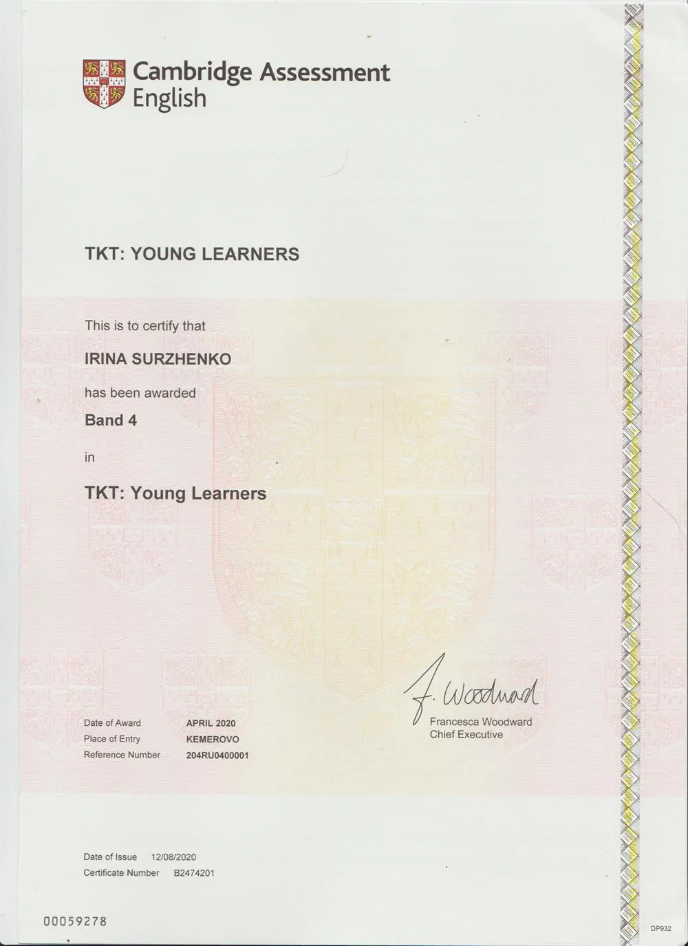 Сертификат TKT Young Learners