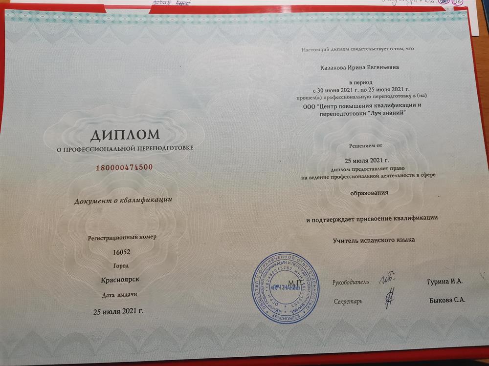 Диплом о профессиональной переподготовке 