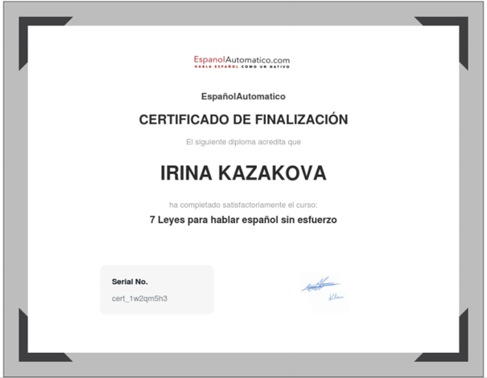 Certificado de finalizacion del curso