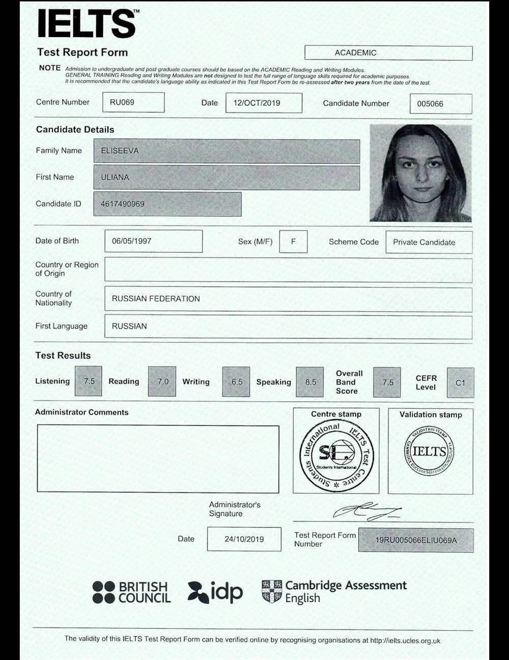 IELTS Certificate 