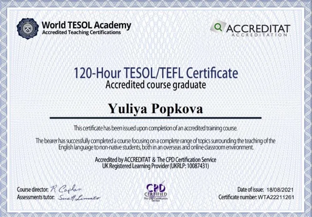 TESOL certificate 