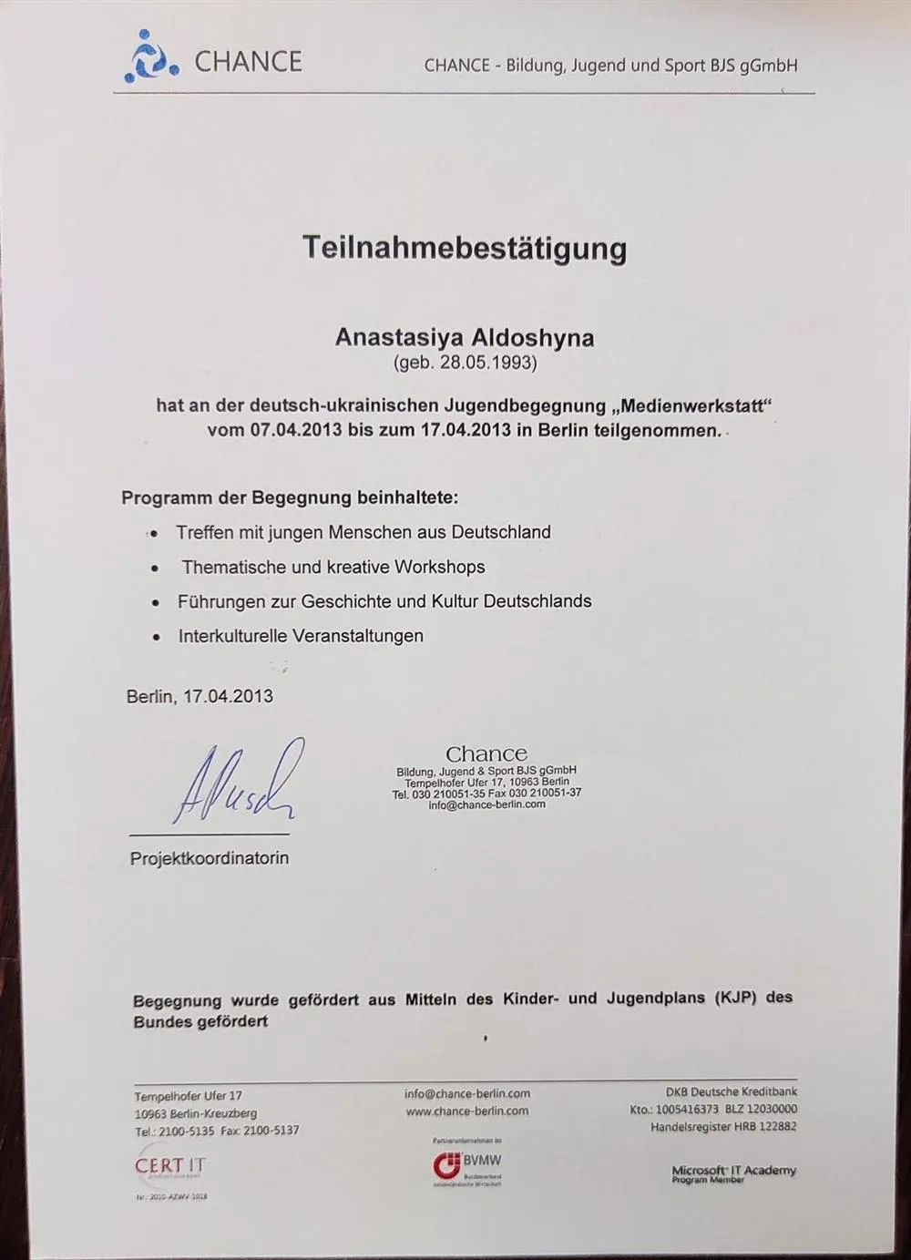 Teilnahmebestatigung