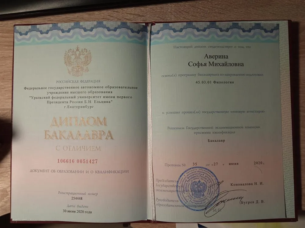 Диплом бакалавра. Отечественная филология.