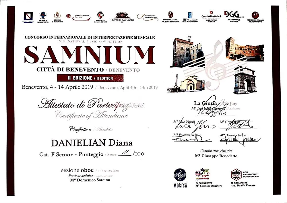 Полуфиналистка II международного конкурса Samnium-Benevento (Италия, 2019)