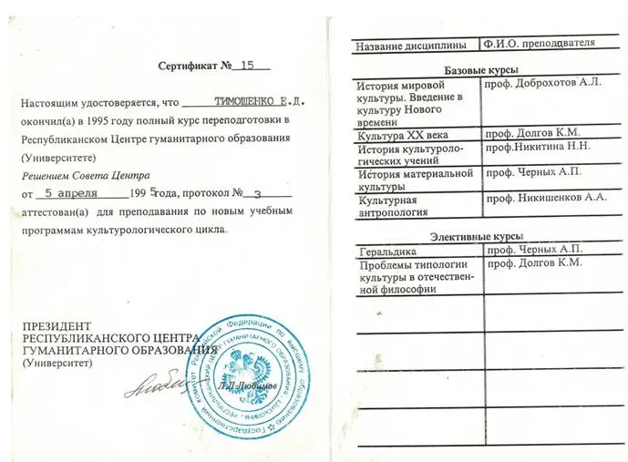 Сертификат о переподготовке