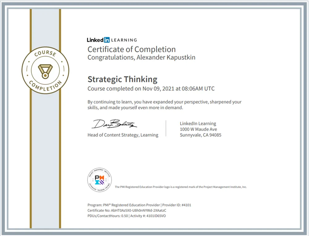 Certificate of Completion Strategic Thinking