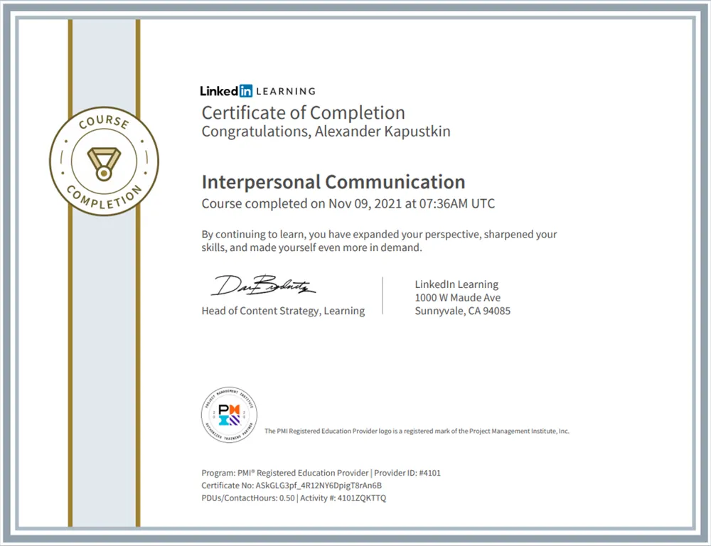 Certificate of Completion Interpersonal Communication