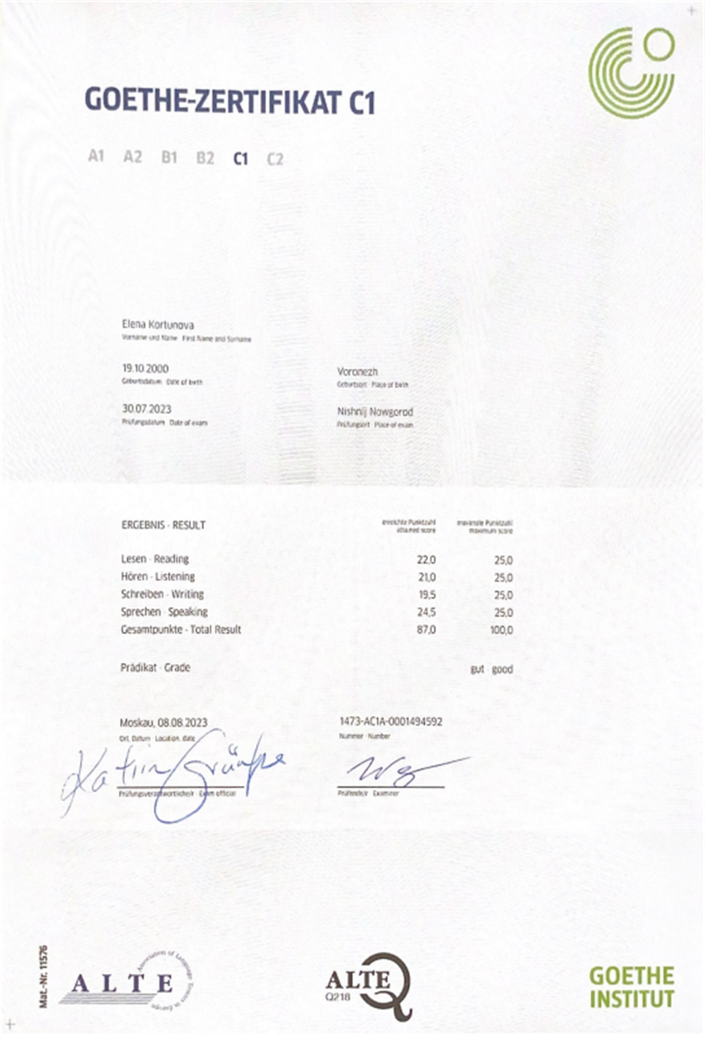 GOETHE ZERTIFIKAT C1